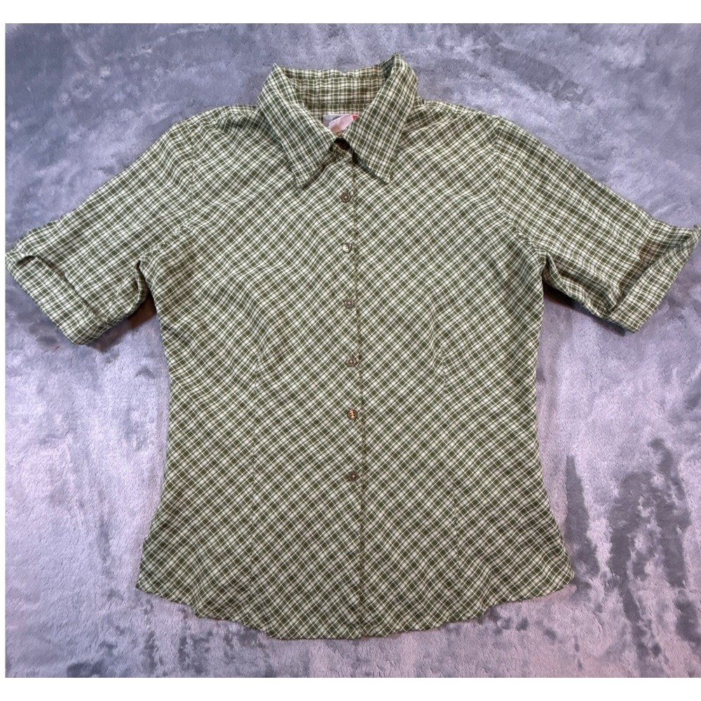 Arizona Jean Co Green Plaid Short Sleeve Button Shirt Med Farmcore Cottagecore